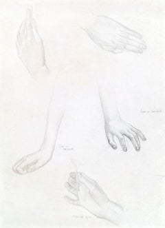 Study of Hands - Pre-Raphaelite pencil drawing by Edward Reginald Frampton