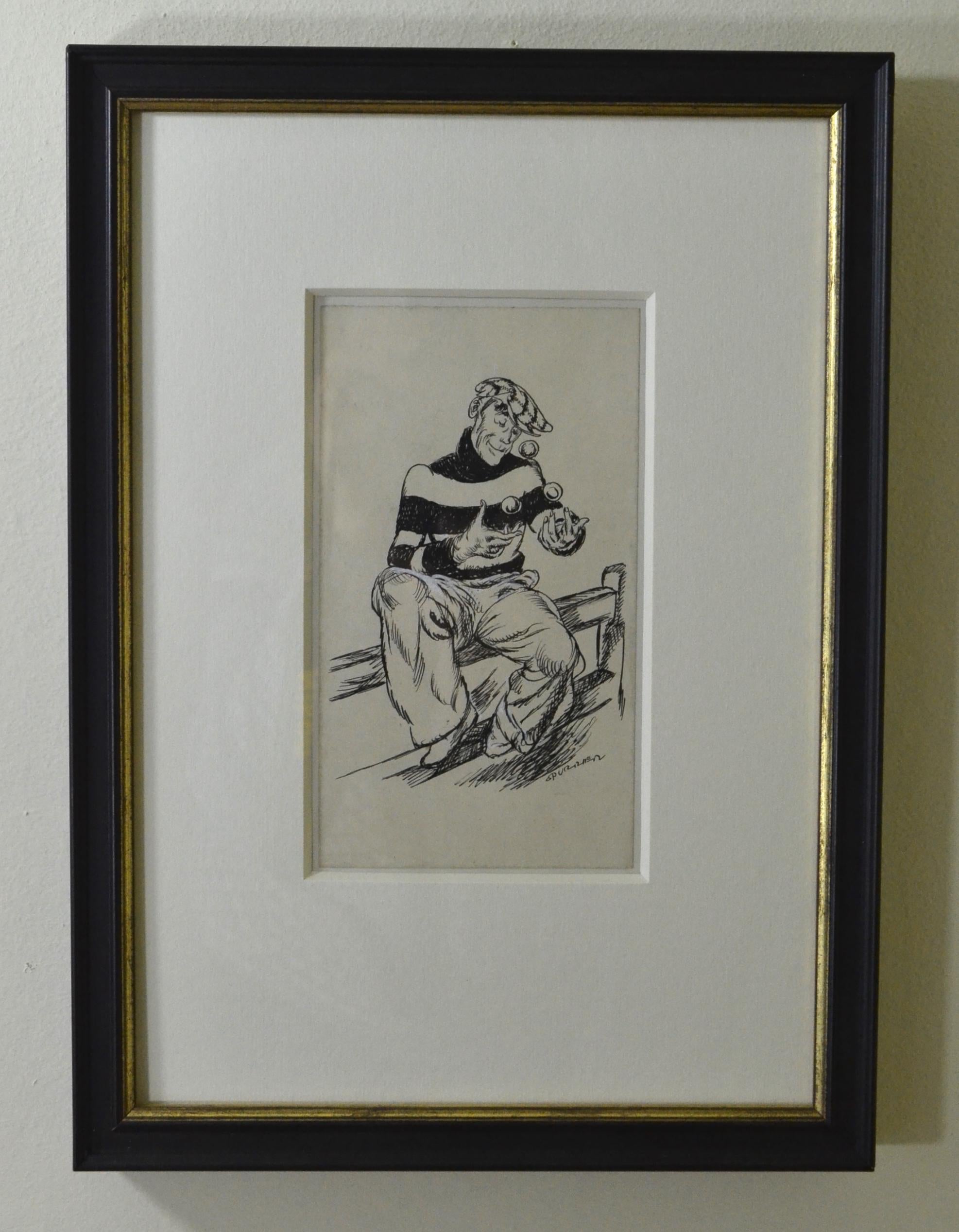 STEVEN SPURRIER
(1878-1961)

Charlie Chaffinch

Signed; inscribed beneath the mount: Charlie Chaffinch. Sampsons Circus No.4 Faber & Faber
Pen and ink, framed

17 by 9.5 cm., 6 ¾ by 3 ¾ in.
(frame size 34 by 24.5 cm., 13 ½ by 9 ¾ in.)

After an