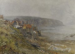 Washing Day, Robin Hood's Bay, Yorkshire - Pre-Raphaelite landscape watercolour