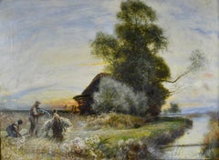 Fenland Reed Cutters - Peinture de paysage Idylliste victorienne de Walker Macbeth