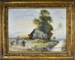 Fenland Reed Cutters - Victorian Idyllist landscape painting by Walker Macbeth