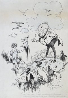 The Bird Man - original 1920s children's pen and ink book illustration