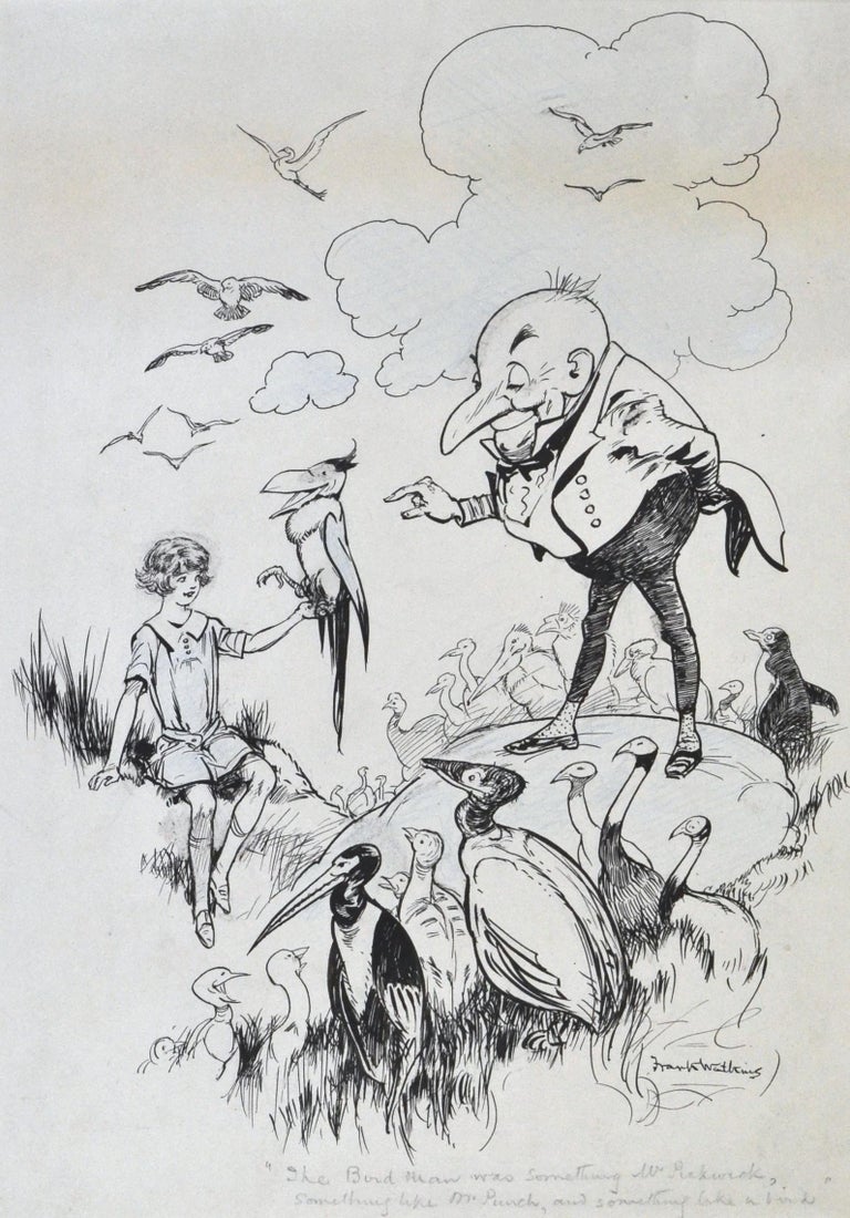 Frank Watkins Figurative Art - The Bird Man - original 1920s children's pen and ink book illustration