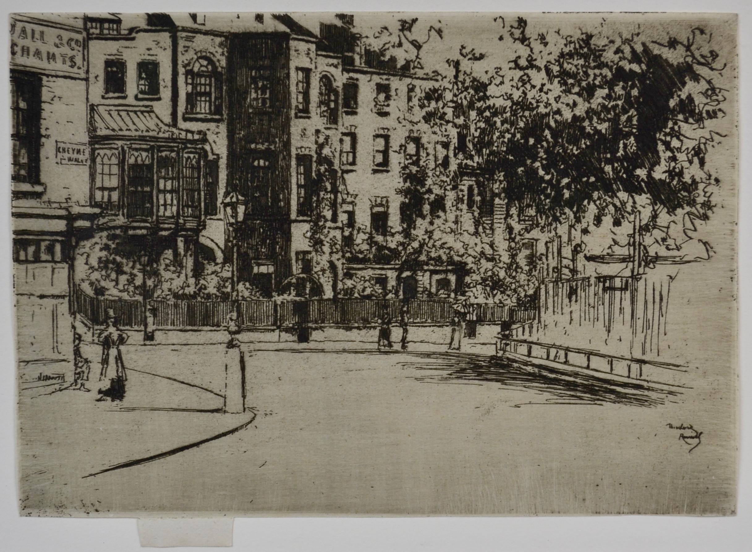 La esquina de Cheyne Walk, Chelsea - Grabado británico del siglo XIX por Roussel