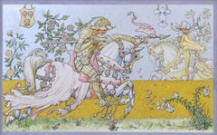 Antique Lionel Durieu - The Lily and the Rose - Belgian Arts & Crafts watercolour