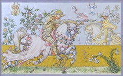 Arts & Crafts-Aquarell „Die Lilie und die Rose“ auf Perlmutt nach Walter Crane