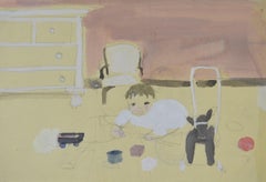 Playtime - 20th Century British domestic watercolour drawing by Barbara Dorf