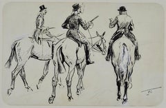 Antique End of a Perfect Day - Hunting drawing by British Sporting artist Lionel Edwards