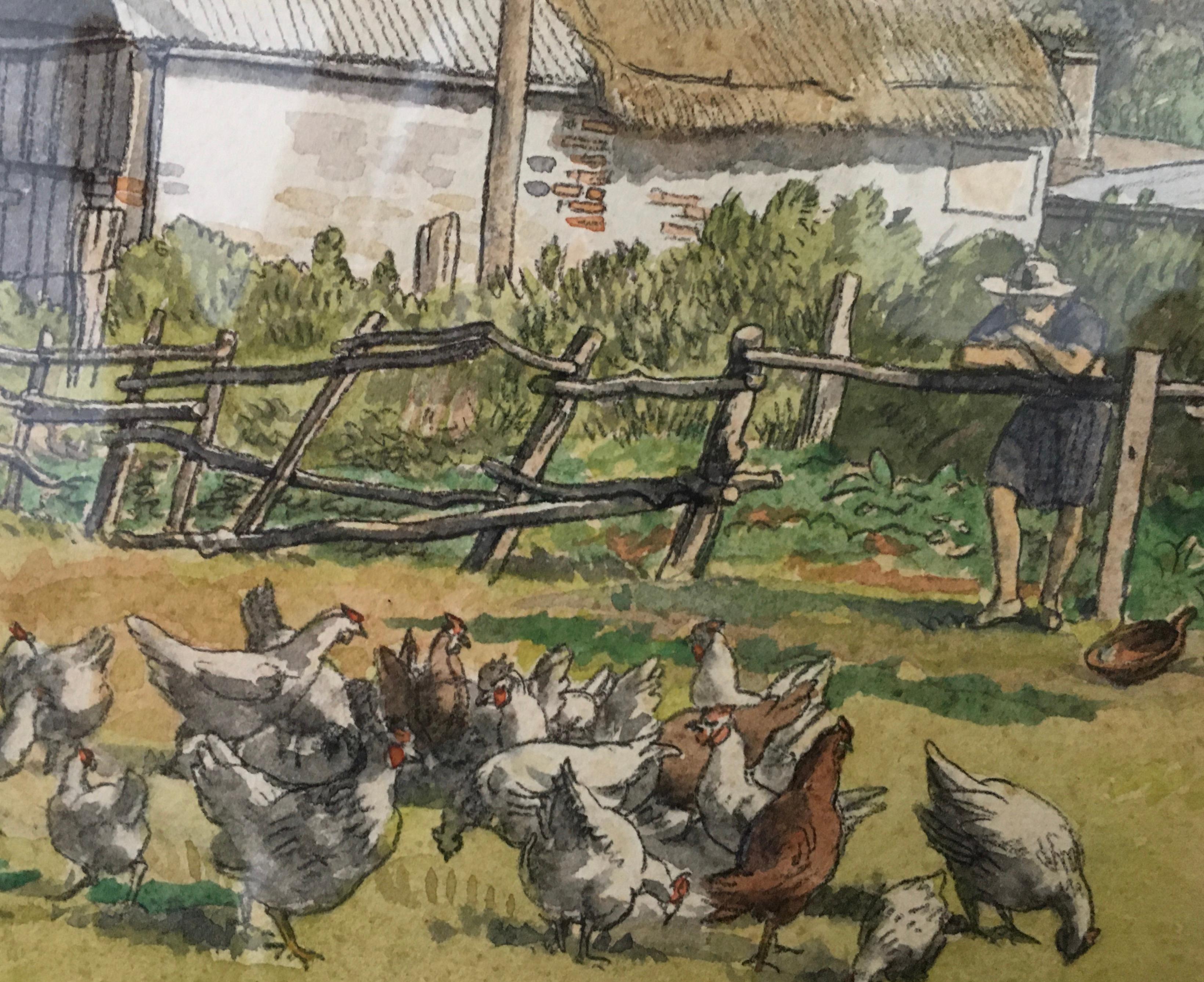 Chickens, Cerne Abbas - Britisches Aquarell von Randolph Schwabe aus den 1930er Jahren im Angebot 2