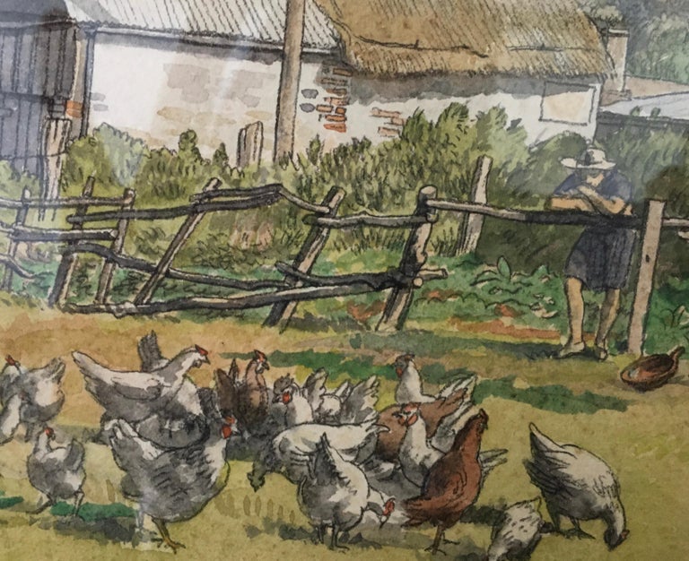 Chickens, Cerne Abbas - 1930s British watercolour by Randolph Schwabe For Sale 2