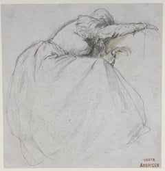 Grief - 19th Century Belgian/French drawing by Clement Auguste Andrieux