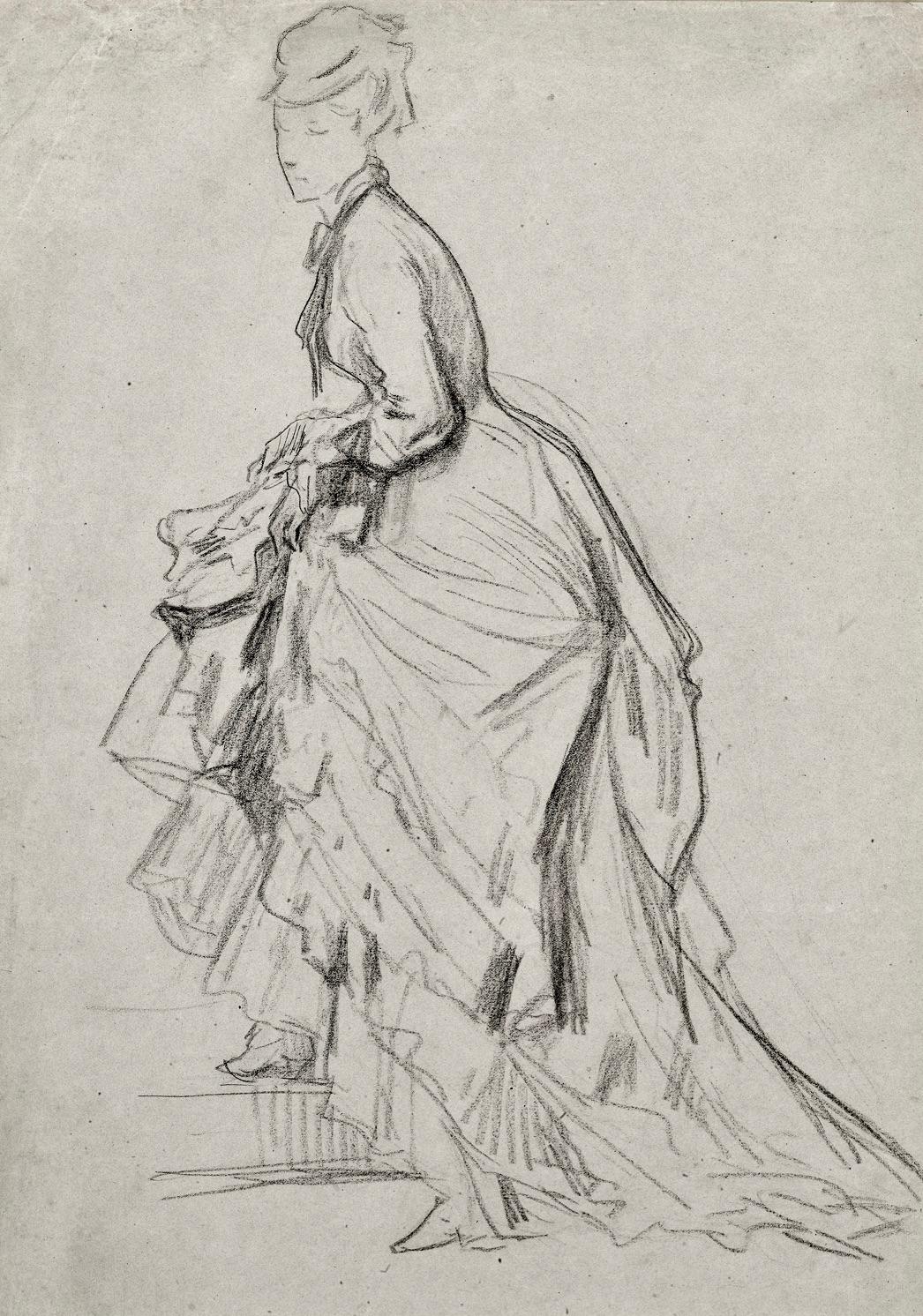 Unknown Figurative Art - Showing an Ankle - 19th Century French drawing of a Fashionable Lady