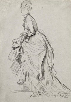 Showing an Ankle - 19th Century French drawing of a Fashionable Lady