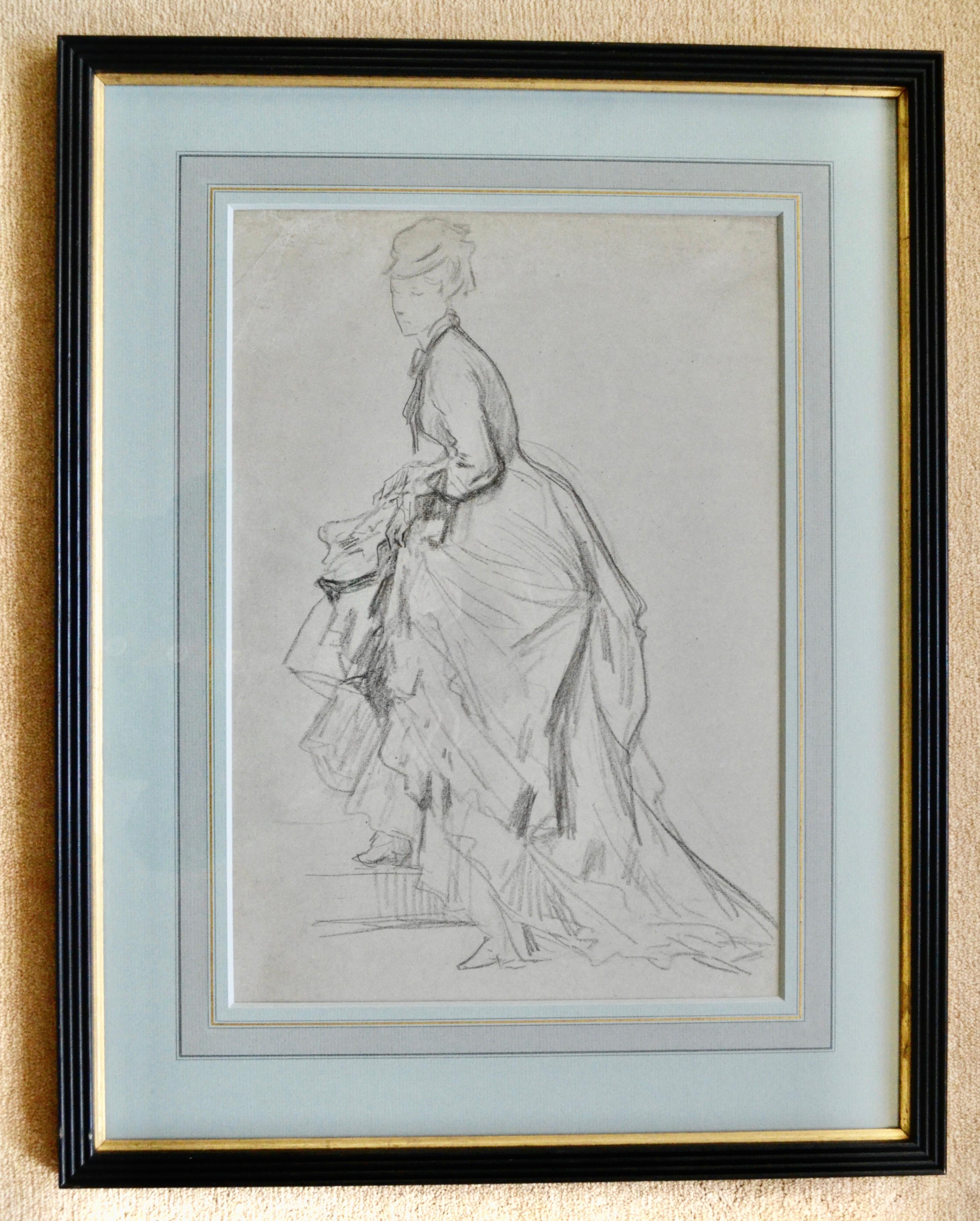 Showing an Ankle - 19th Century French drawing of a Fashionable Lady - Art by Unknown
