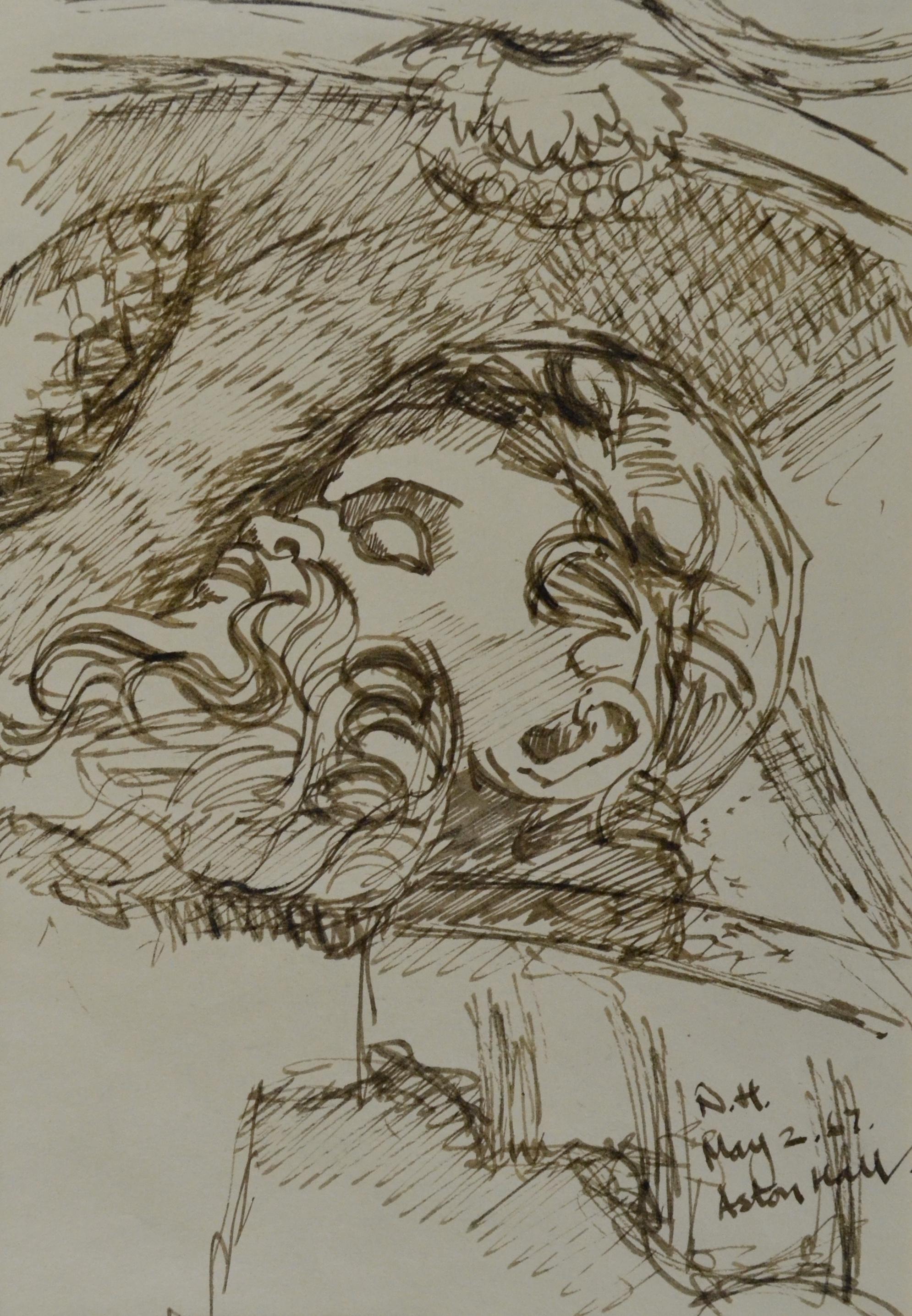 Study for a Fallen Statue, Aston Hall, 20th Century British drawing by Hickman