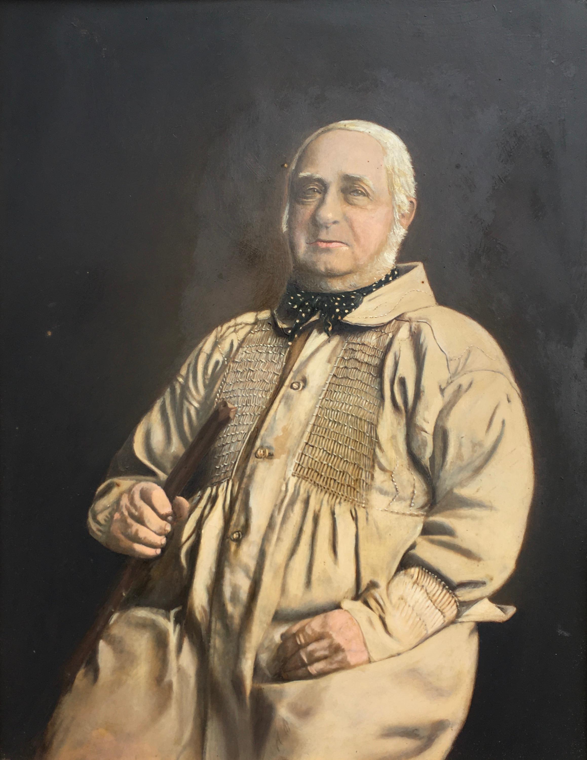 Figurative Painting de British School - El granjero - Siglo XIX Retrato al óleo sobre base fotográfica