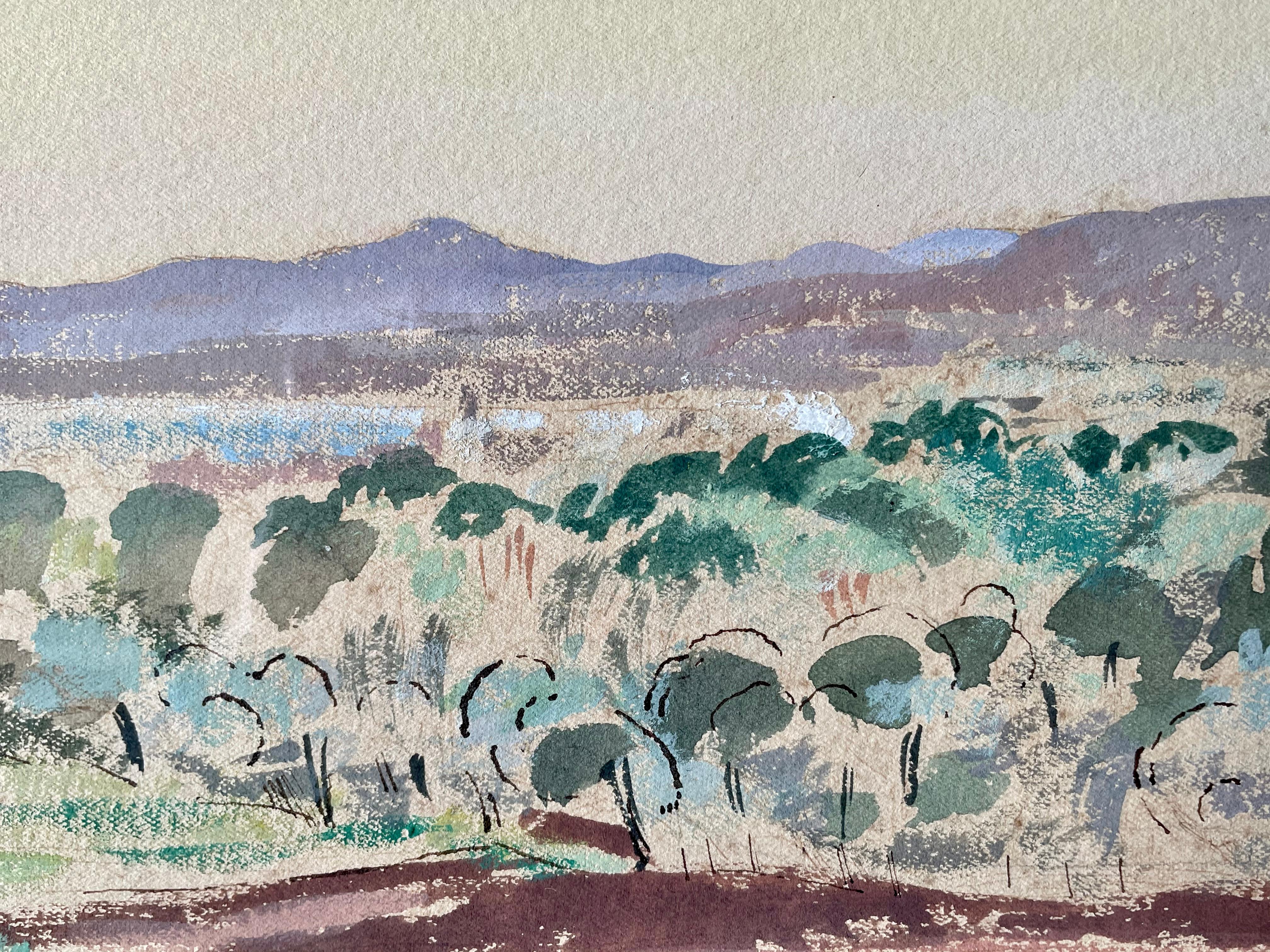 Aquarelle impressionniste britannique des années 1930 « At Valescure » d'Albert Rutherston en vente 1