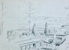 Vintage From the Terrace, Wethersfield, NY - 20th centuryBritish drawing by Michael Lyne