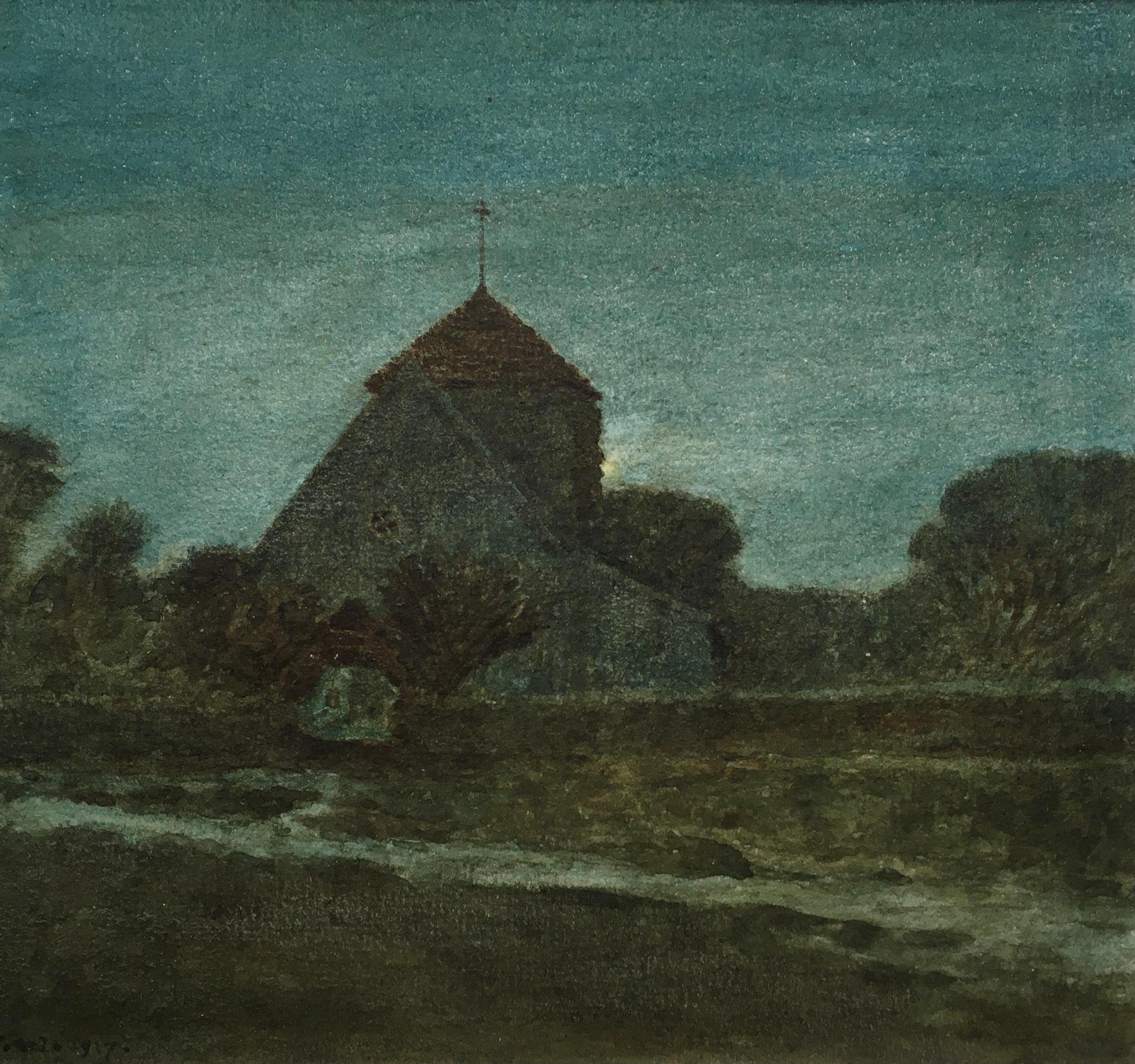 Burne-Jones, Philip Landscape Art - Rottingdean Church - 1917 British Watercolour by Sir Philip Burne-Jones