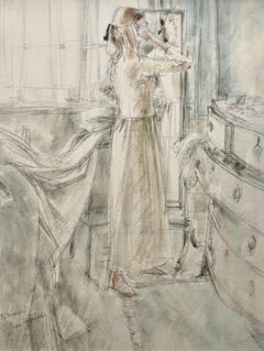 The Mirror - 20th Century British watercolour drawing by Jean Harper