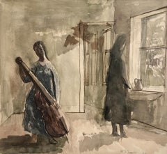 The Cello - 1960s Modern British watercolour drawing by William S Taylor