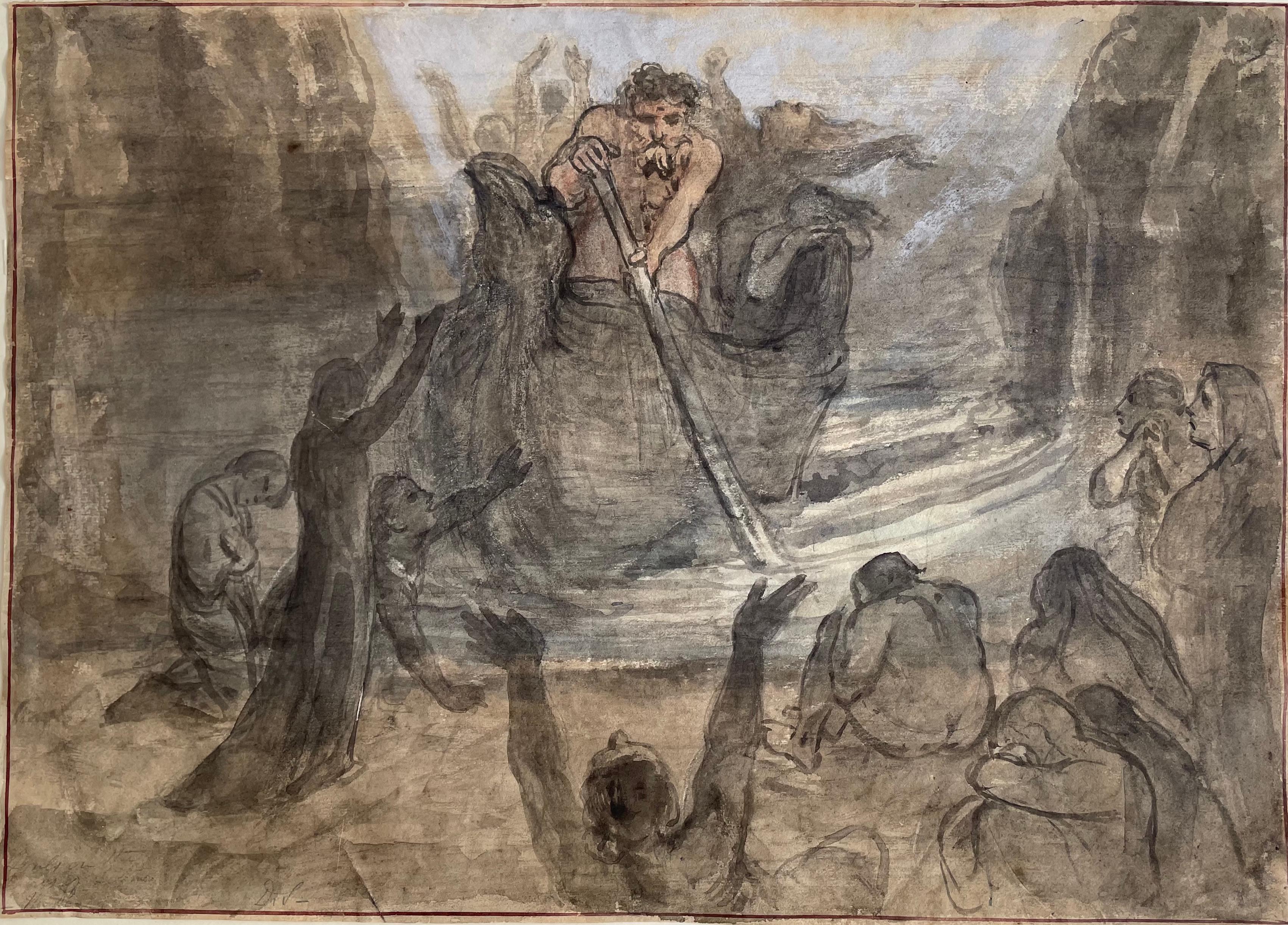 Charon's Ferry – schottisches romantisches Aquarell von David Scott aus dem frühen 19. Jahrhundert