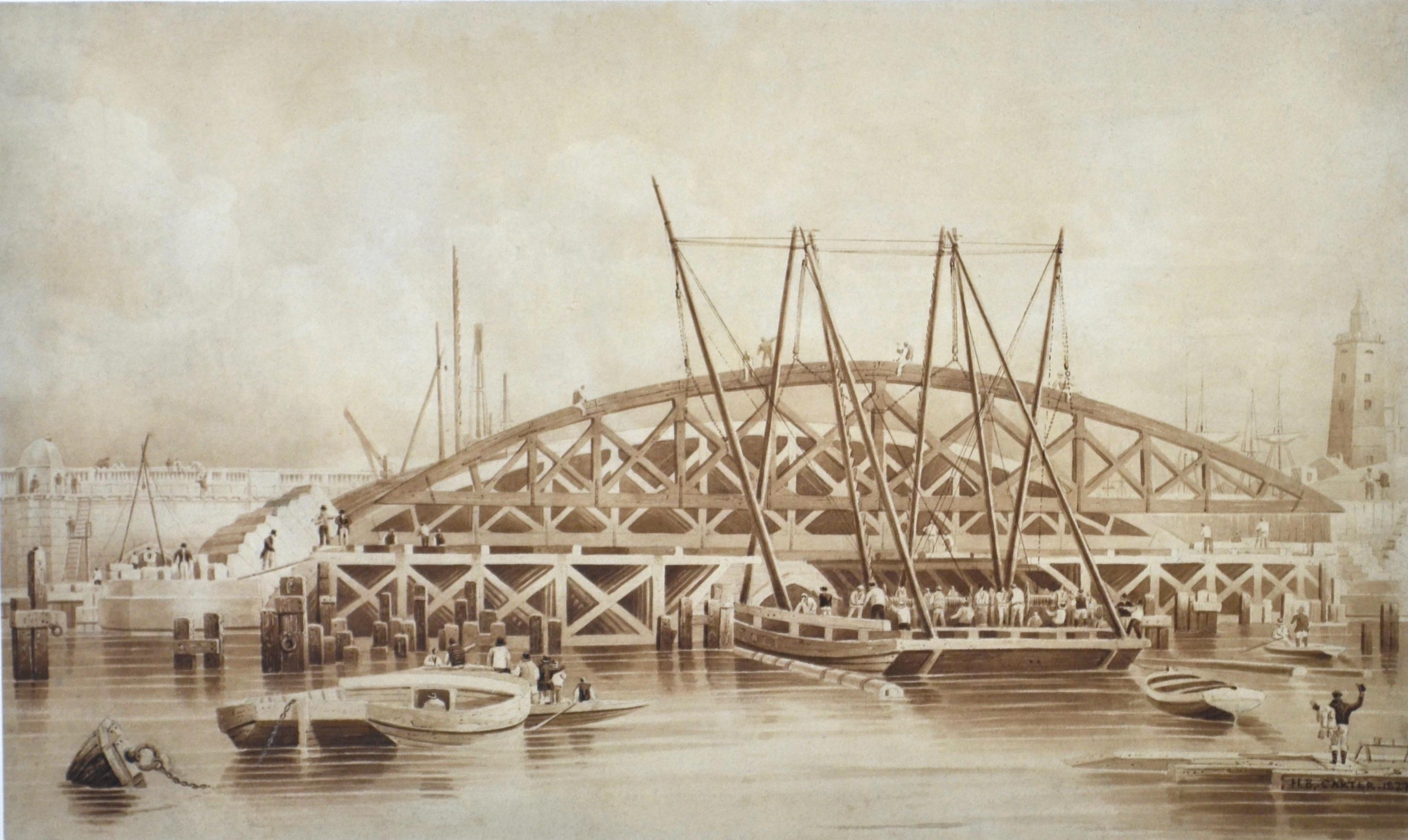 Le pont de Londres en 1827 - aquarelle britannique d'Henry Barlow Carter