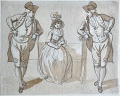 A Young Lady and Two Beaux - 18th Century British Wash Drawing by Paul Sandby