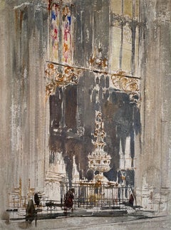 The Font, Canterbury Cathedral, 20th Century British Watercolour by W  Walcot