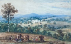 Britisches Aquarell eines Landhauses in einer Landschaft aus dem 19. Jahrhundert