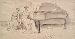 At the Piano - Late 19th Century British watercolour drawing by G G Kilburne