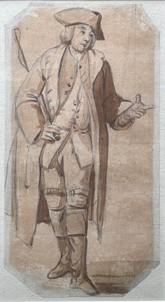 Un cochero - Figura británica del siglo XVIII dibujo a la acuarela de Paul Sandby