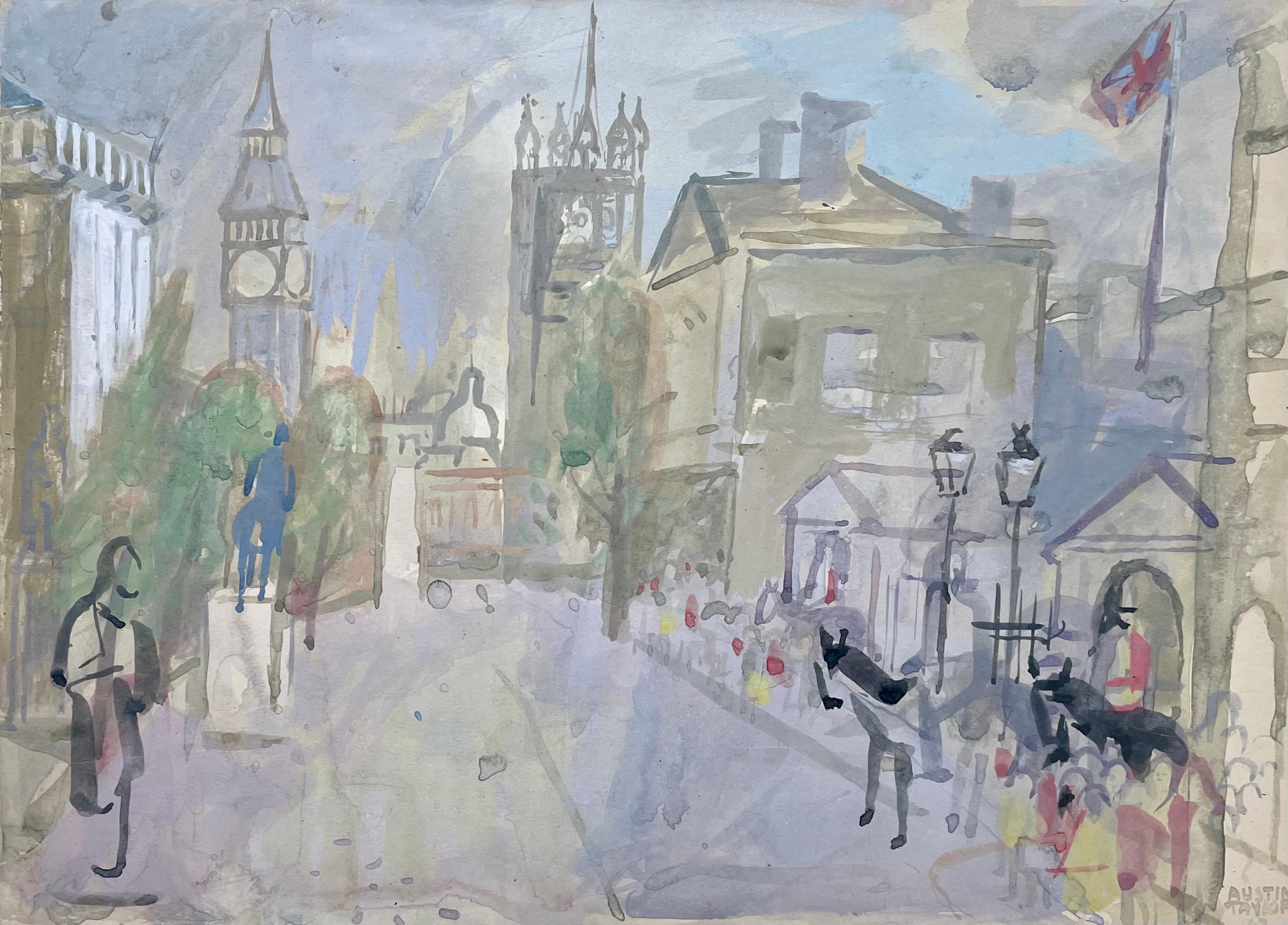 Horse Guards - 20th Century British watercolour of London by Austin Taylor