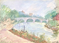 Vintage Richmond Bridge - 20th Century British watercolour by Austin Taylor