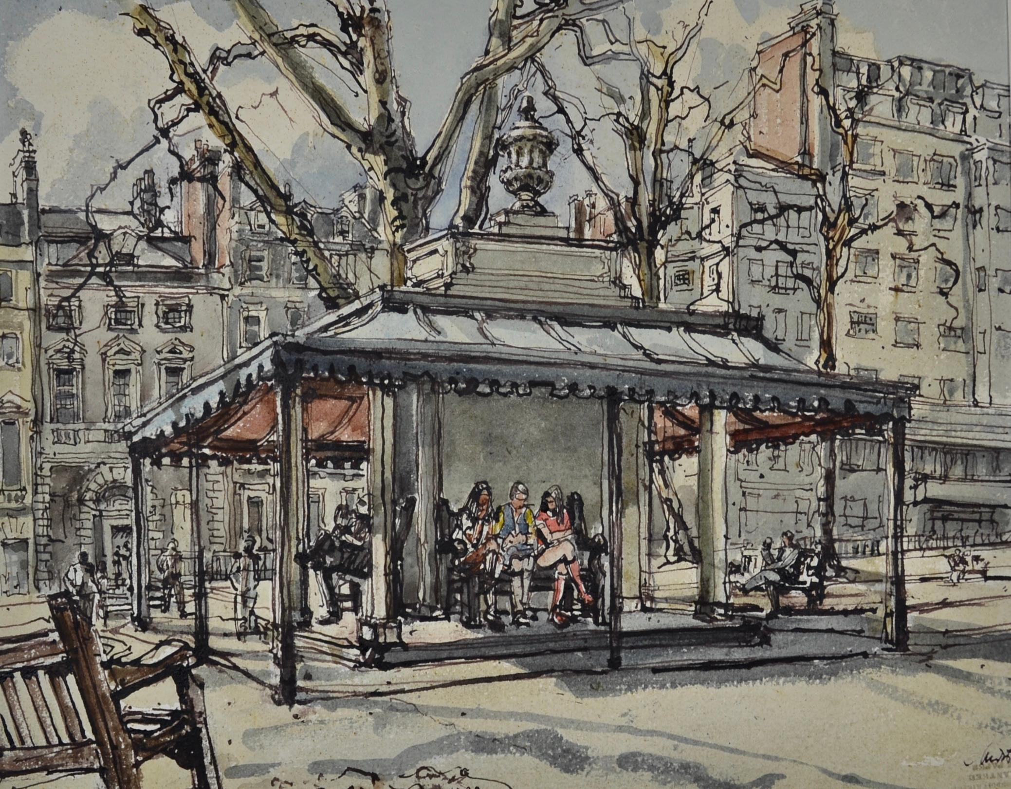 Landscape Art di Marianne von Werther - Berkeley Square, Londra - Acquerello britannico del XX secolo di M von Werther