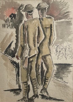 Two Soldiers - Early 20th Century British war art by George Bissill