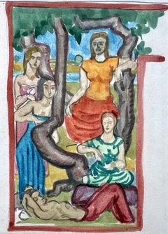 Donne che riposano - Progetto britannico degli anni '30 per un murale di Harry Carleton Attwood