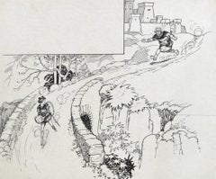 Jack Escapes the Giant - 1920s British Children's illustration by Frank Watkins