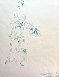 Vintage British Costume Design for a Girl Holding Flowers by Sir Cecil Beaton