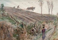 Winter Ploughing - Pre-Raphaelite watercolour by William Bell Scott