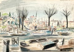20th Century British Watercolour of Boats at Teddington by Paddy Carstairs