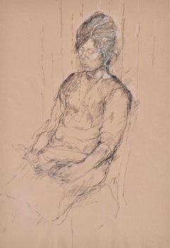 20th Century British drawing of a Girl Reading by Carolyn Sergeant