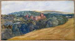 Naworth Castle, Cumbria - Pre-Raphaelite Circle landscape by Maud Stanley