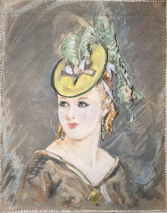 William Henry Barribal - Aquarelle britannique des années 1920 représentant une fille dans un bonnet fantaisie