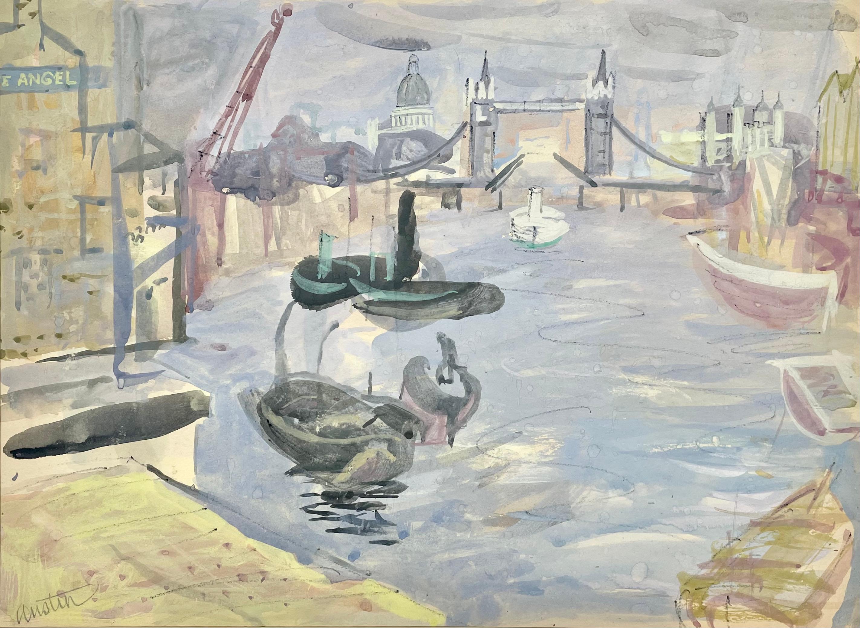 AUSTIN TAYLOR
(1908-1992)

The Thames by the Angel at Rotherhithe, looking towards Tower Bridge

Signed l.l.: Austin
Watercolour and bodycolour over chalk
Unframed

25 by 34 cm., 9 ¾ by 13 ½ in.
(mount size 40.5 by 48.5 cm., 16 by 19 in.)

Austin