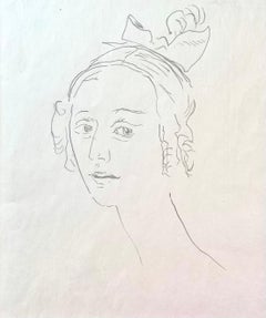 Cecil Beaton - Dessin de portrait du 20e siècle d'une jeune fille aux boucles d'oreilles