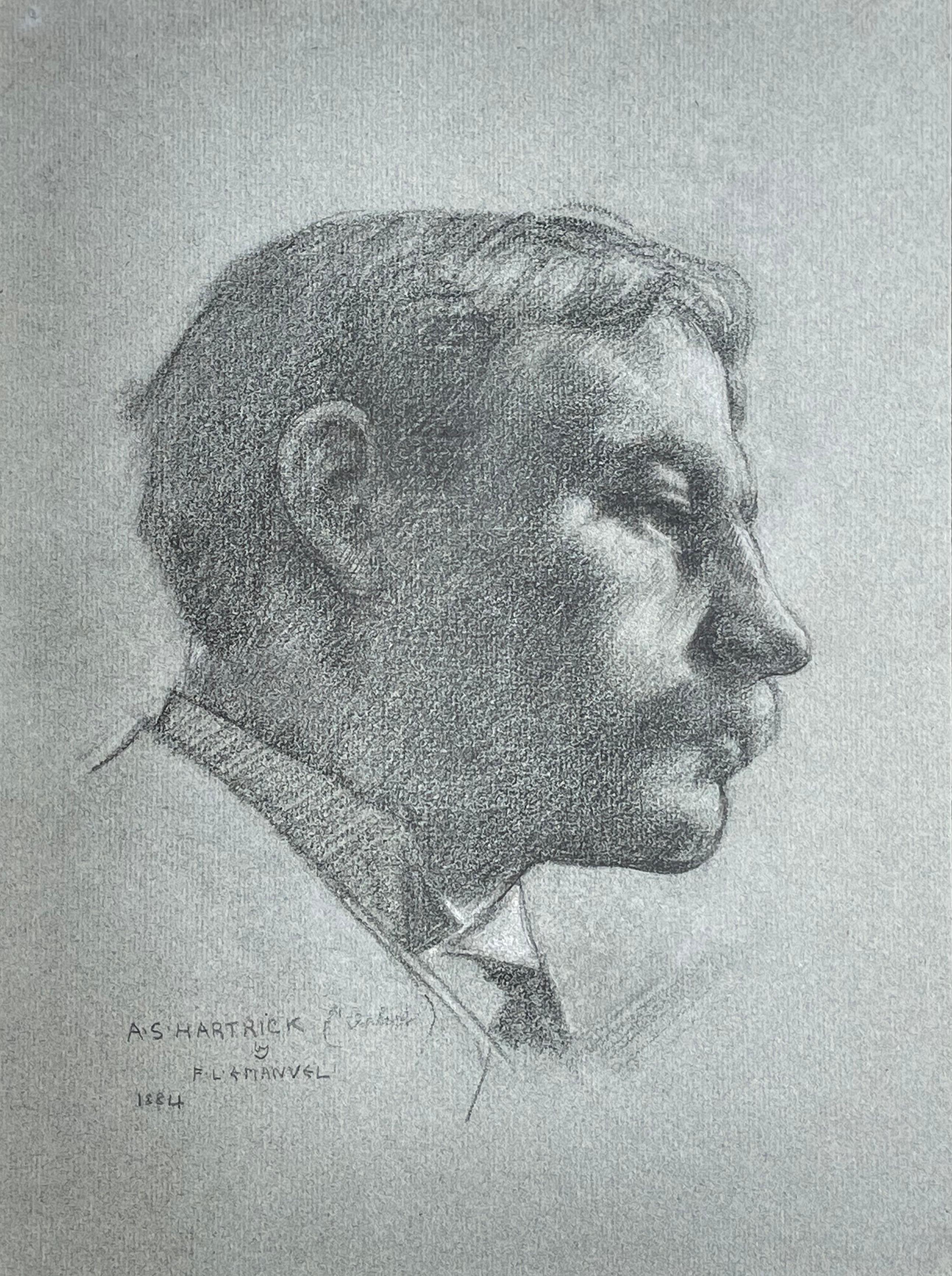 Portrait of Archibald Hartrick - 1884 chalk drawing by Frank Lewis Emanuel