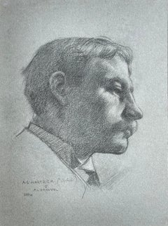 Portrait of Archibald Hartrick - 1884 chalk drawing by Frank Lewis Emanuel