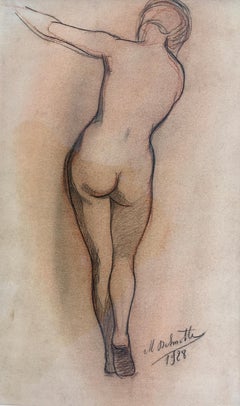 Antique Female Nude - 1920s chalk drawing by Belgian Symbolist artist Marcel Delmotte