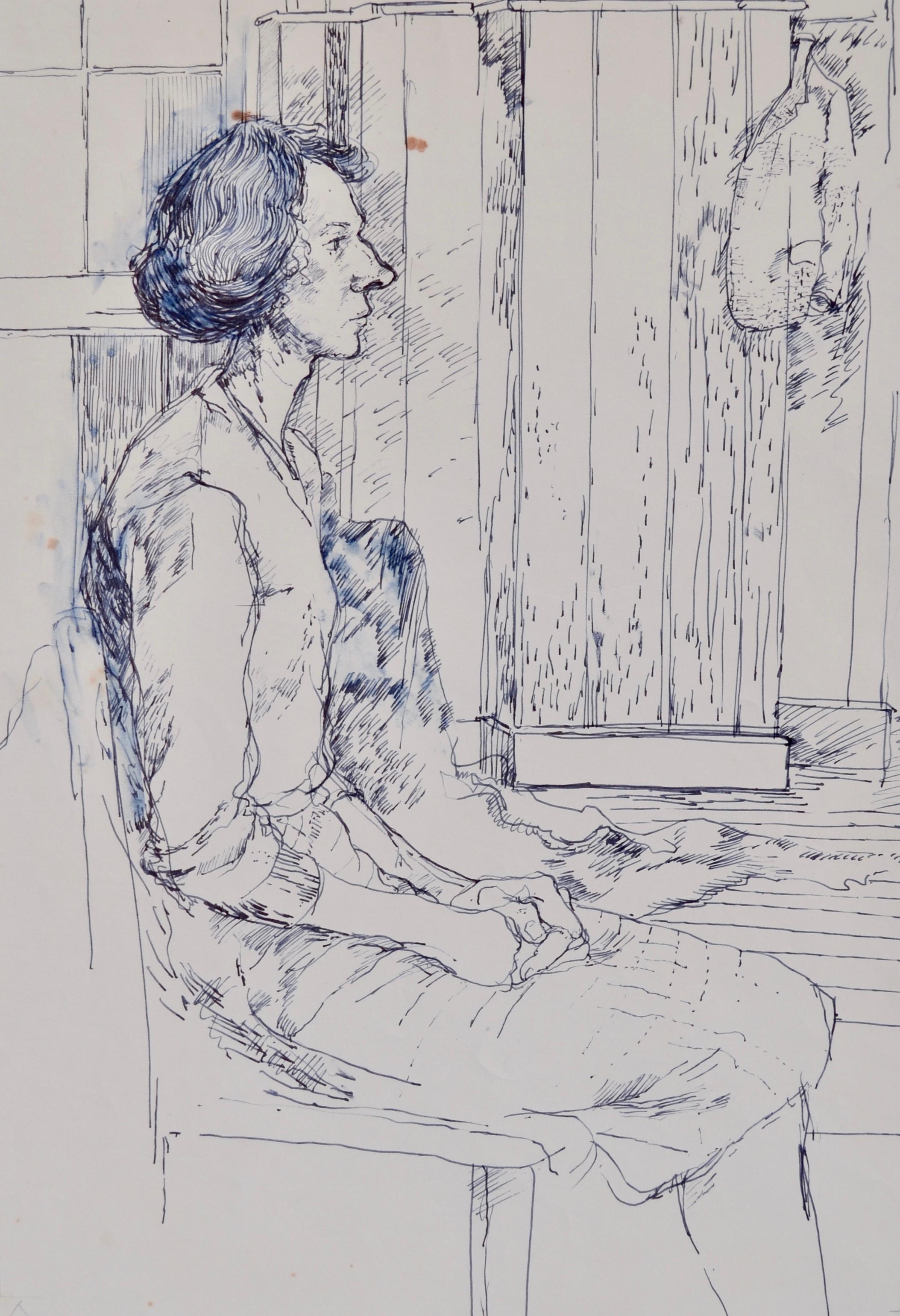 CAROLYN SERGENT
(1937-2018)

Femme assise de profil

Plume et encre avec lavis, non encadré

45,5 par 32 cm, 18 par 12 ½ in. 
(format du montage 62 x 47 cm, 24 ½ x 18 ½ in.)

Carolyn Cann a étudié à la Wimbledon School of Art (1955-59) et à la Royal